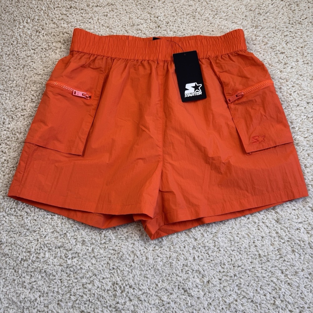 Starter Men's Cargo Shorts Medium Cherry Tomato Orange NWT Zip Pockets Nylon